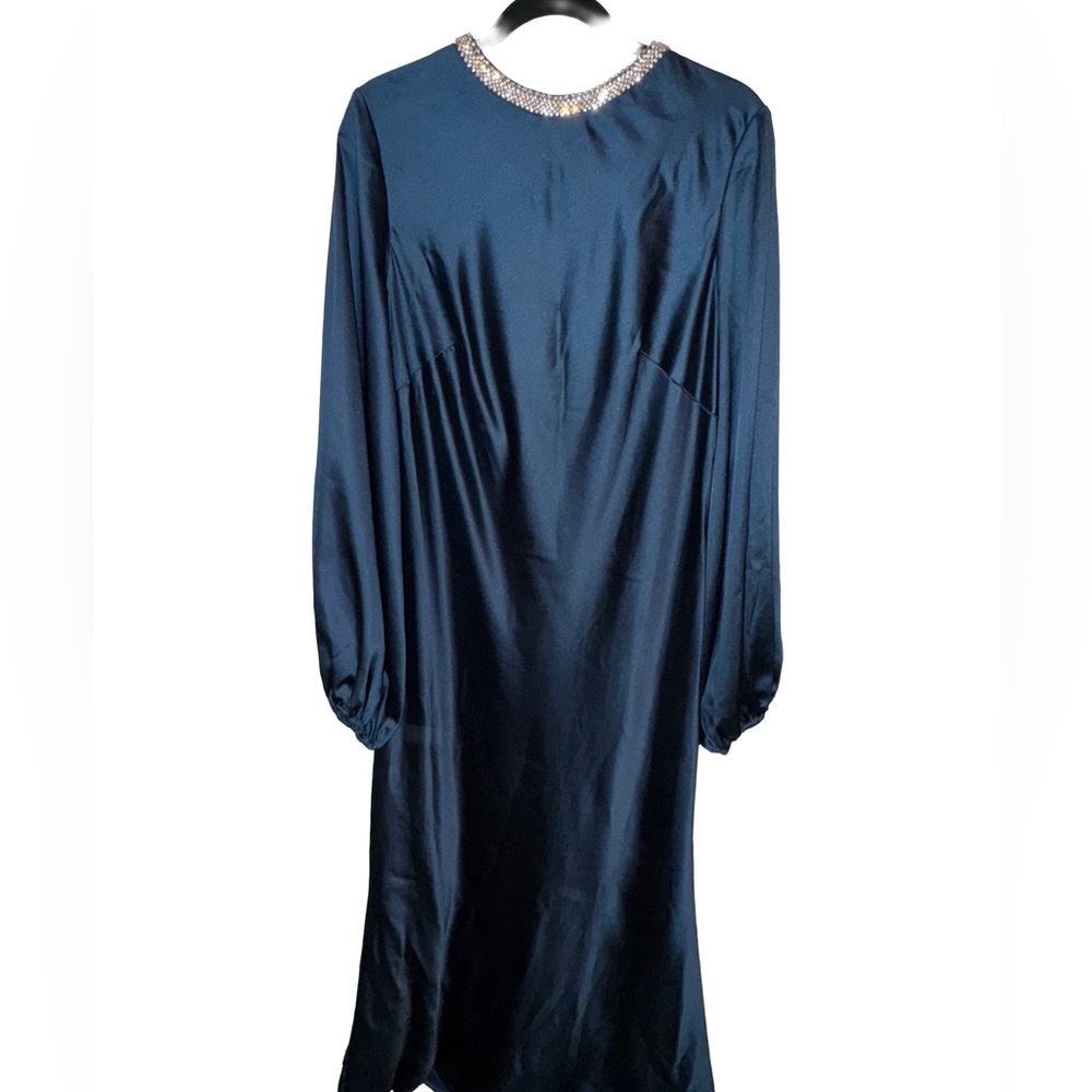 Mac Duggal Navy Long Sleeve Dress with Embellished Neckline, like new